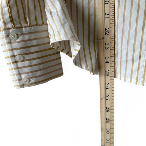 Express Button Down Long Sleeve Gold Striped V-Neck Blouse Women’s Size M - Picture 8 of 9